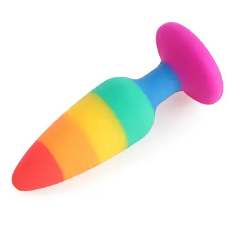 Rainbow Silicone Anal Plug 3 Size Multicolor Butt Plug Wearable Dildo for Anal with Strong Suction Cup Sex Toys for Couples Gay 5