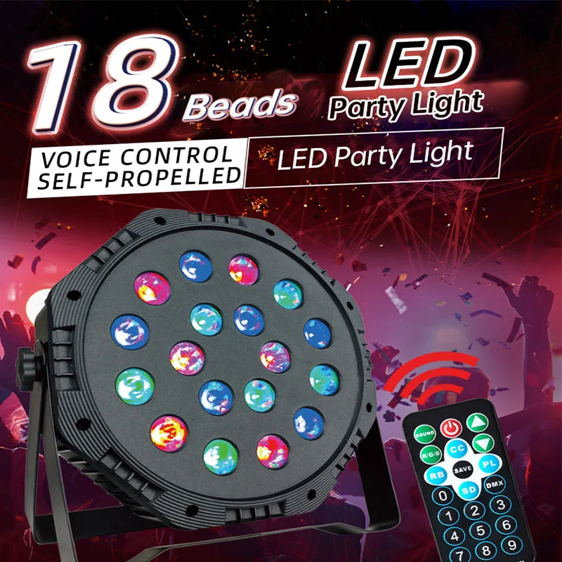 생일 파티 조명용 LED 무대 램프, RGB 전문 무대 조명, 리모컨 8 가지 조명 모드, DMX512, 18 Led