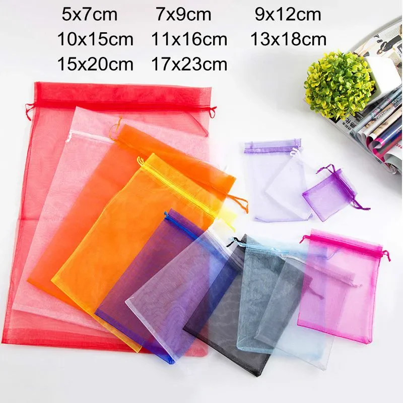 50pcs Organza Bags 7x9 9x12 10x15 13x18 15x20 17x23cm Jewelry Packaging Pouches Wedding Birthday Party Candy Gift Boxes Bags 1
