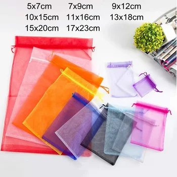 50pcs Organza Bags 7x9 9x12 10x15 13x18 15x20 17x23cm Jewelry Packaging Pouches Wedding Birthday Party Candy Gift Boxes Bags 1
