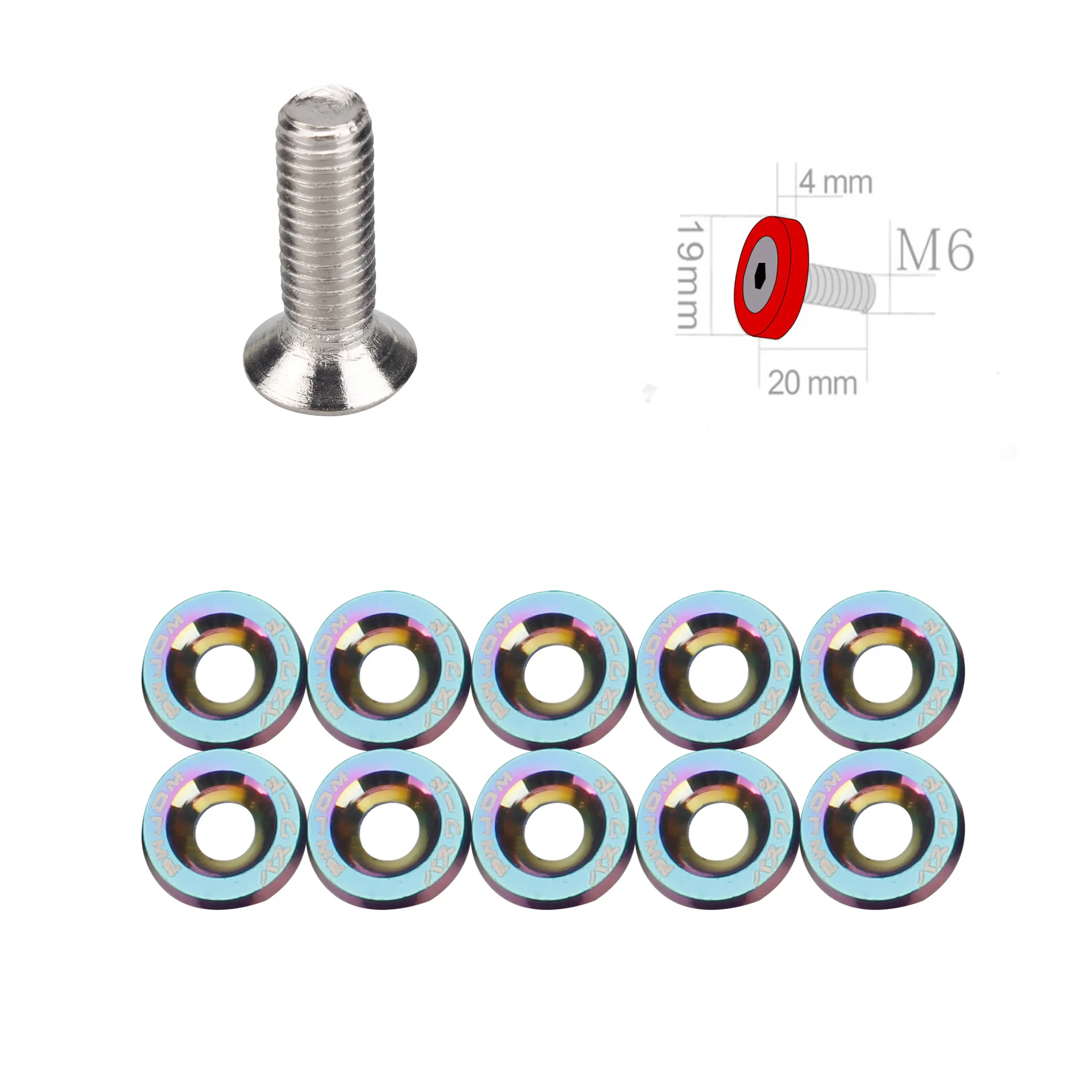10 pcs Aluminum Car Fender Bumper Engine Washer Bolts JDM M6x20mm Modified Hex Fasteners Concave Screws Universal car accessories,auto fasteners,auto accessories,car screws,kids trousers,fender washers