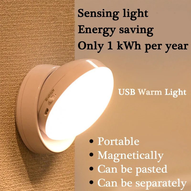 Led Night Light USB Charging Motion Sensor Round Energy-saving Led Lamps Bedroom Sound/Light Control For Corridor Home Bathroom night table lamps Night Lights