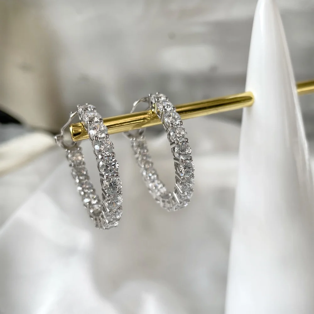 INS Hot Sale Round Cubic Zirconia Large 925 Sterling Silver Hoop Earrings