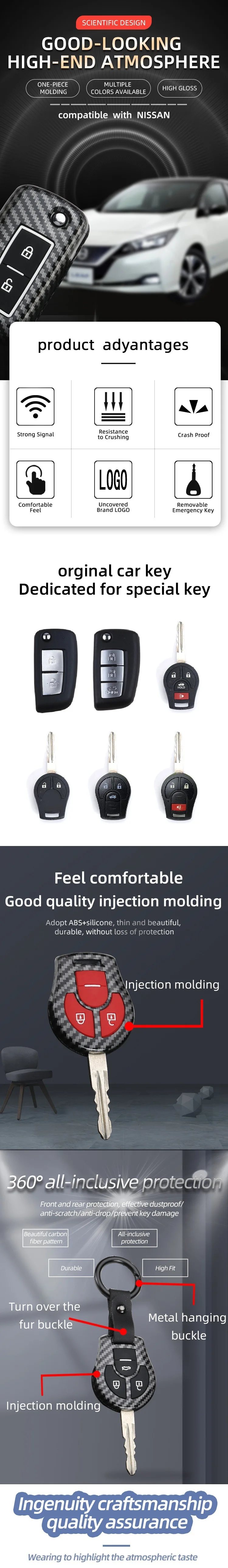 Car Key Case Shell For Nissan March Tiida Altima Armada Cube Juke Maxima Pathfinder Rogue 2 3 4 Buttons Carbon Fiber Abs - - Racext™️ - - Racext 17