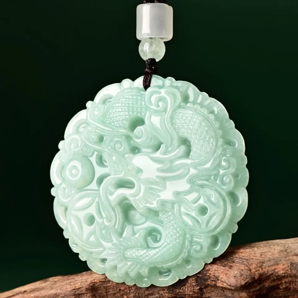 

Maichuang/Natural Jade Ice Species Oily Green Lucky Dragon Emerald Necklace Pendant Fine Jewelry Accessories Men Women Gifts