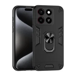 Rugged Shockproof Protective Case with Rotating Ring Stand Holder for ZTE Blade A54 (Black)