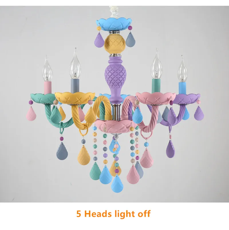 Macaron colorful led crystal chandelier European-style living room girl princess children's room E14 candle light bedroom lamps lowes pendant lights