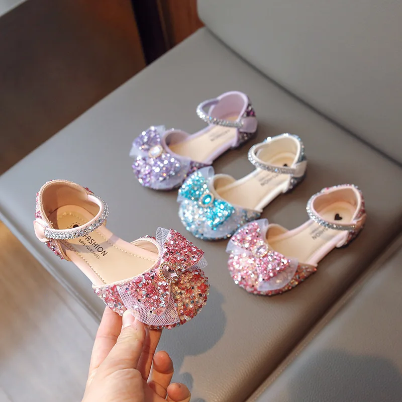Little Girls Crystal Shoes Kids Princess Glass Slipper for Wedding Party Dance Performance Shoes Children Summer's Sandal Pink