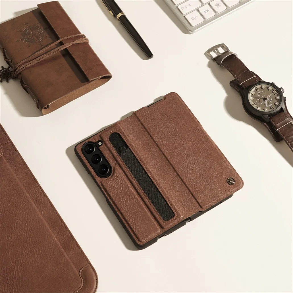 For Samsung Galaxy Z Fold 5 5G Case Nillkin Aoge Leather Case Hidden Kickstand With Pen Slot Flip Cover For Samsung Z Fold5 5G