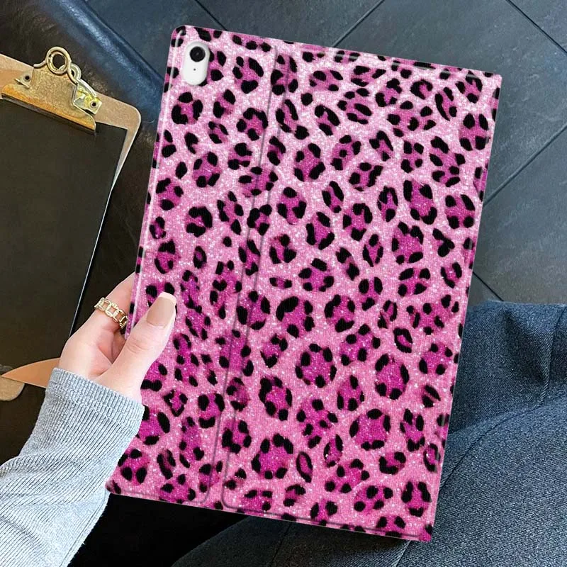 Cartoon Leopard Print Pink Glitter Tablet Case