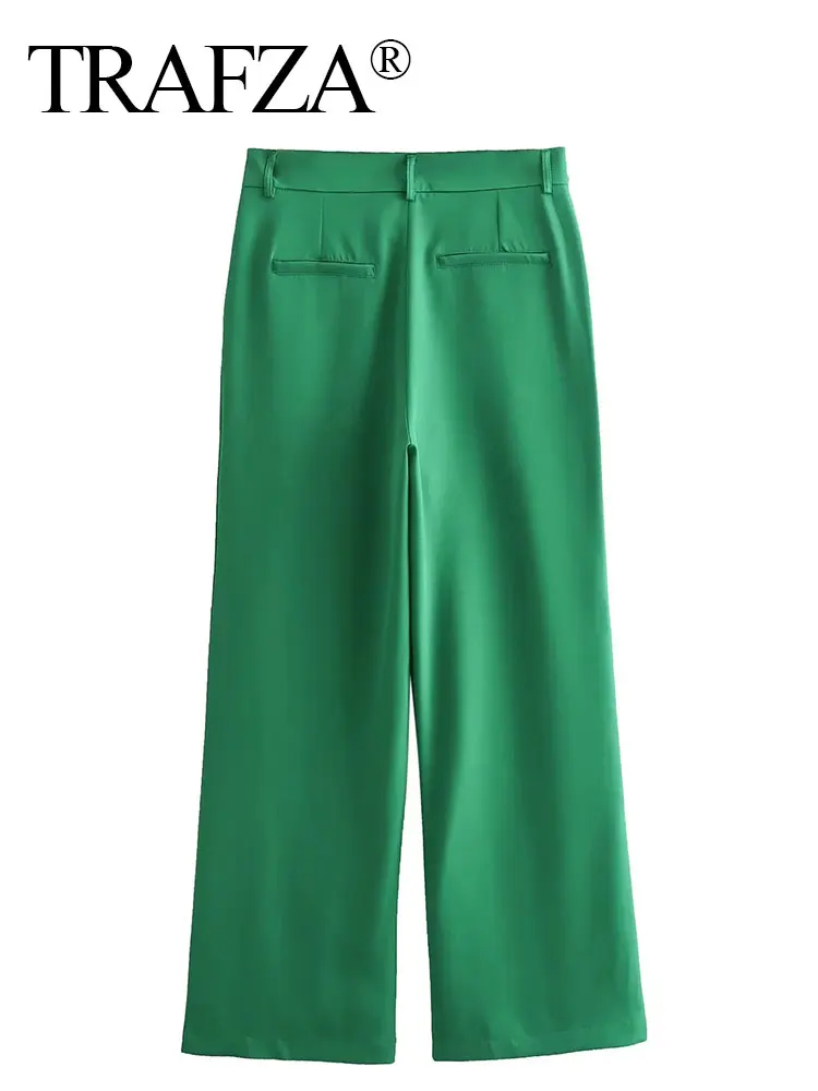 HH Women Casual Solid Pants High Waist Zipper Straight Pants 2024 Female Fashion Trousers Office Lady Wide Leg Pant