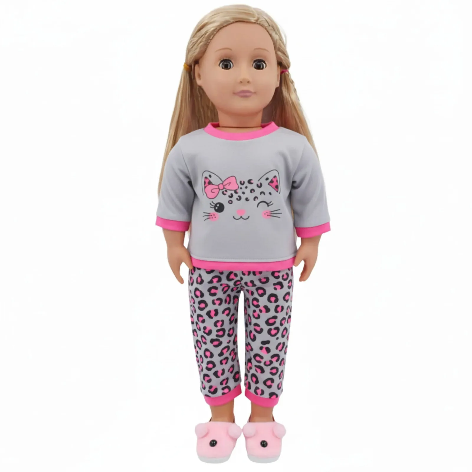 Niedliche Puppenkleidung + Plüsch-Hausschuhe für 43 cm große Babypuppen, Zubehör und 18-Zoll-Amerikanische Puppen, Mädchenspielzeug unserer Generation – Detail 5