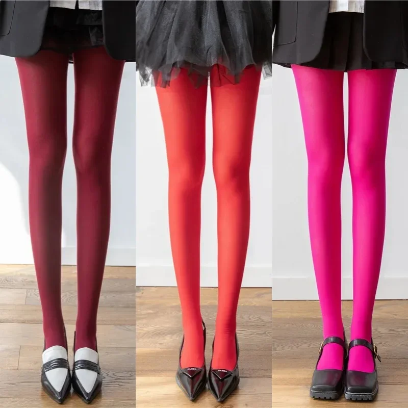 17 Colors Women's Sexy Pure Color Tights Retro Stockings Christmas Red High-elasticity Slimming Pantyhose Velvet Dopamine Colors women tights,women pantyhose,women stockings,solid color pantyhose