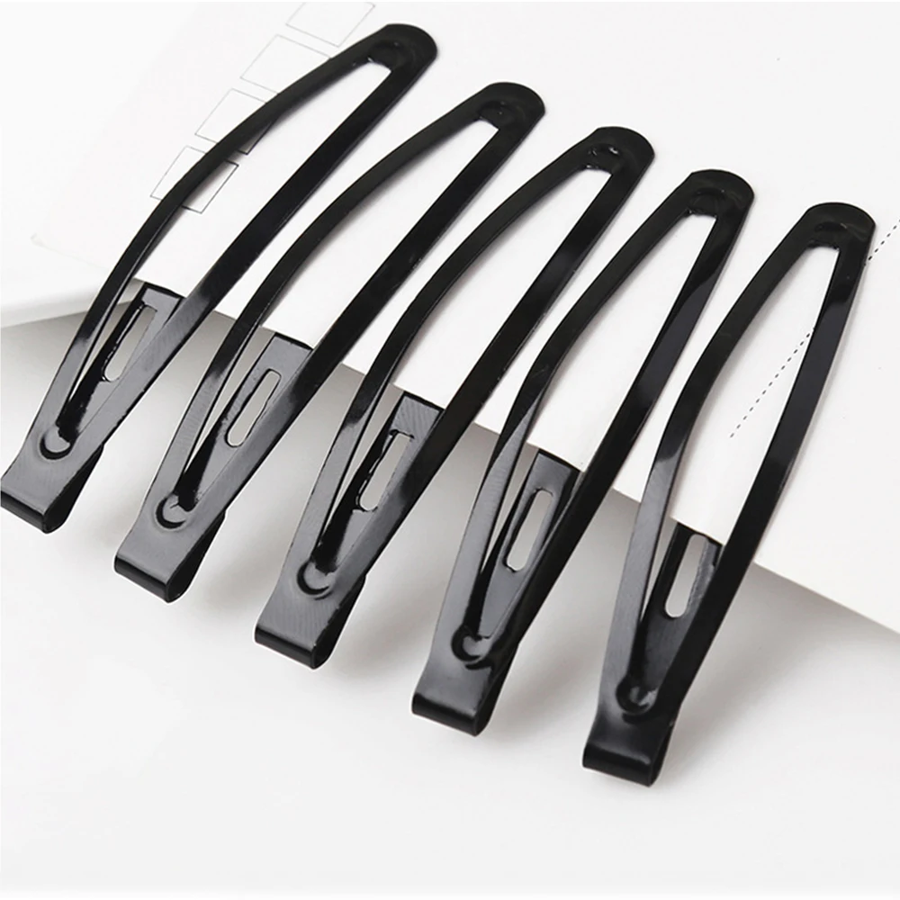 Elegant Black Metal Hair Snap Clips - Set of 12 Premium No-Slip Barrettes