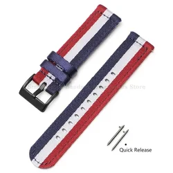Premium Woven Nylon Watch Band with Quick Release and Stainless Steel Buckle - 20mm (Redwhiteblue - black)
