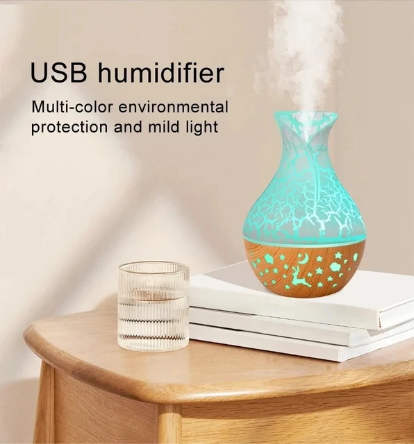 Wood Grain Aroma Diffuser 7 LED Color Humidifier 400ml Capacity Ultrasonic Air Humidifier USB Cool Mist Humidifier for Home 4