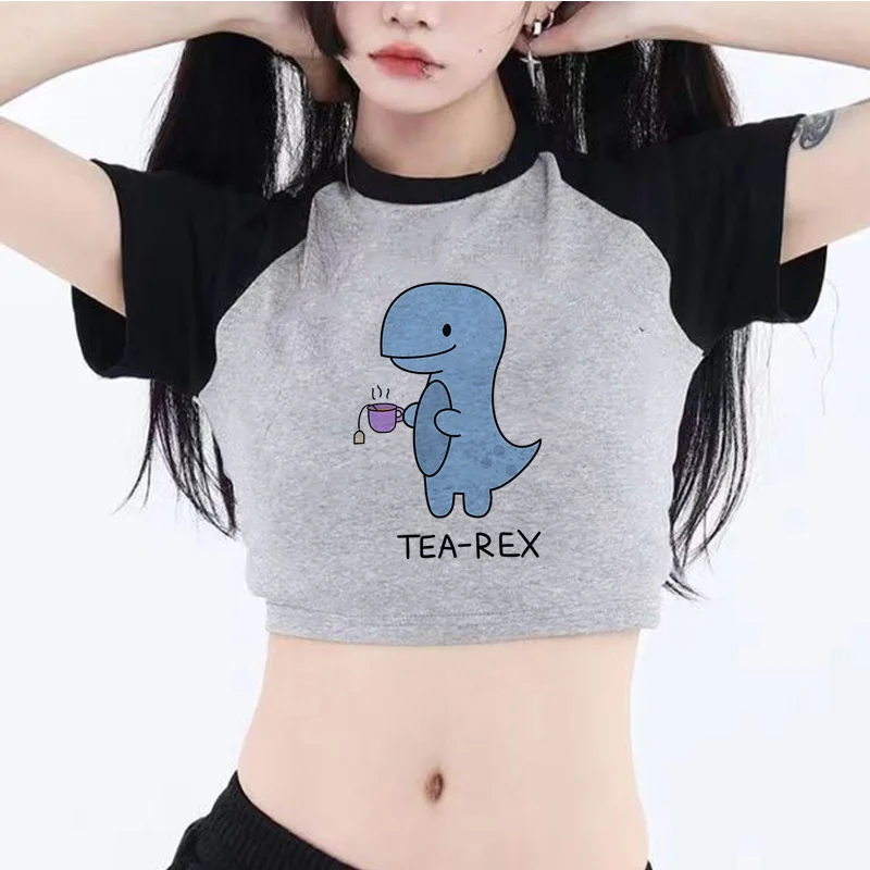 Trex Tea Vintage 2000S Crop Top Donna Kawai Coreano Fashion Fairy Grunge Estetica Tshirt Tee