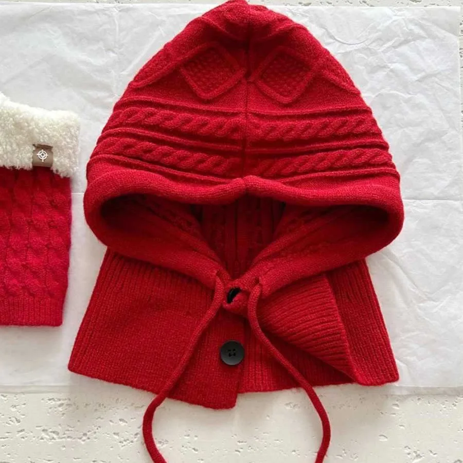 Knitted Balaclava Hat Winter Warm Thicken Imitation Cashmere Scarf Set Shawl Pullover Hat Accessories For Women Girl 5