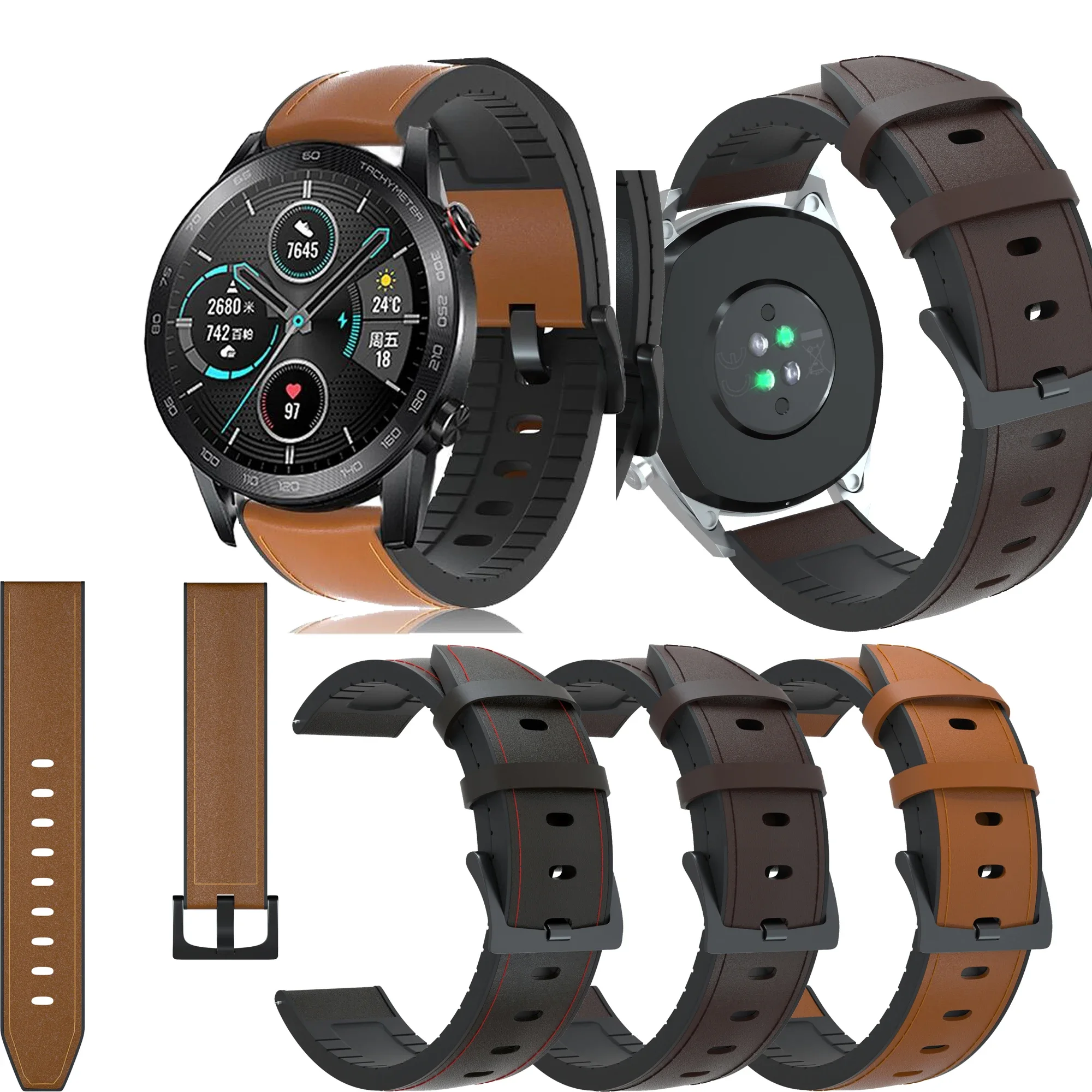 

Leather Watchband Strap for Huawei Honor Magic 2 46mm/ Dream/ 2e gt2 gt Bracelet Band 22mm Replacement Wristband for WATCH 2 Pro