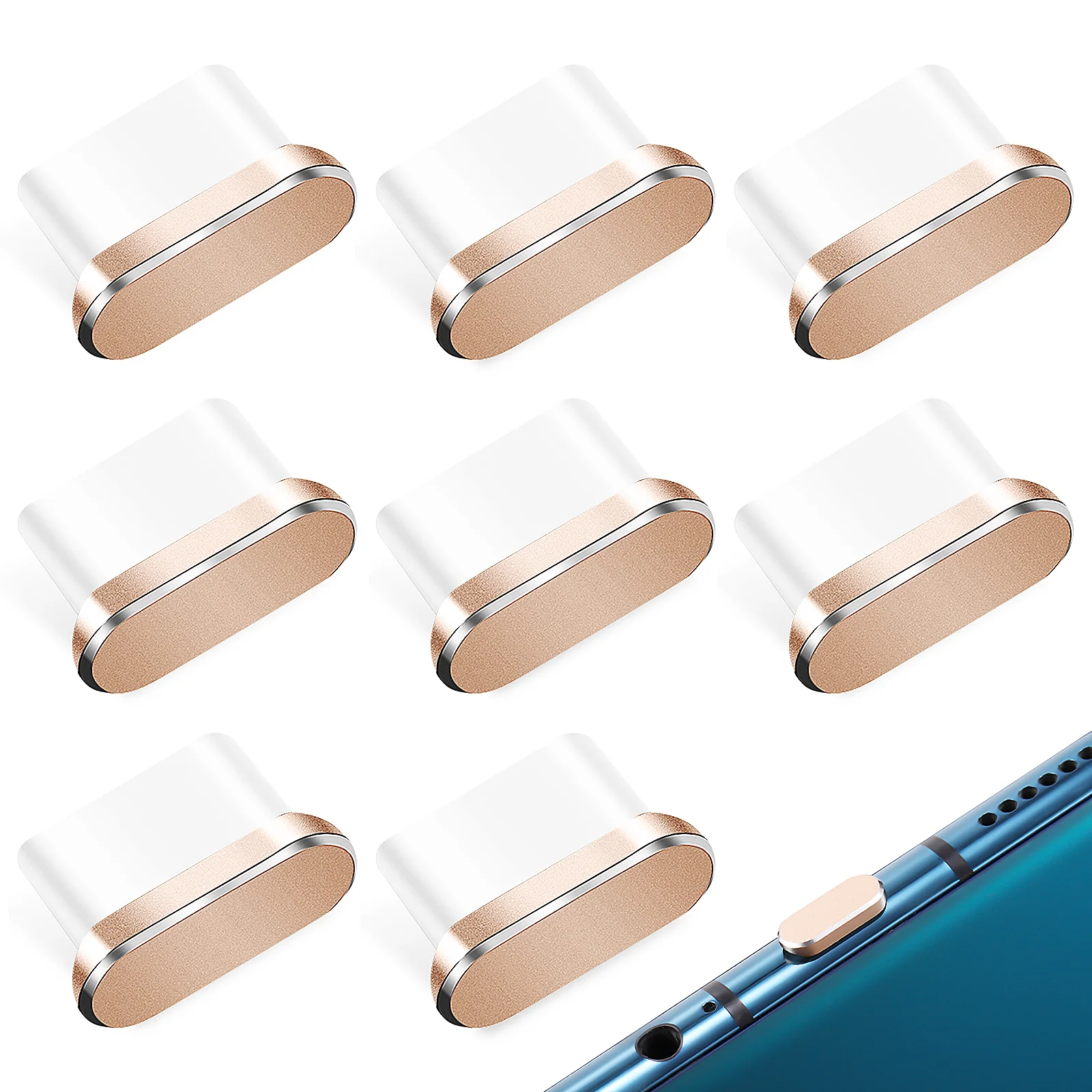 더스트 플러그 USB 커버 캡, 휴대폰 포트 플러그 타입 더스트 캡, 보호대 실리콘 알루미늄 합금 소형 커버, 8 개
