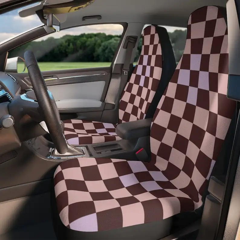 

Soft Pink Checker Car Seat Covers | Custom
