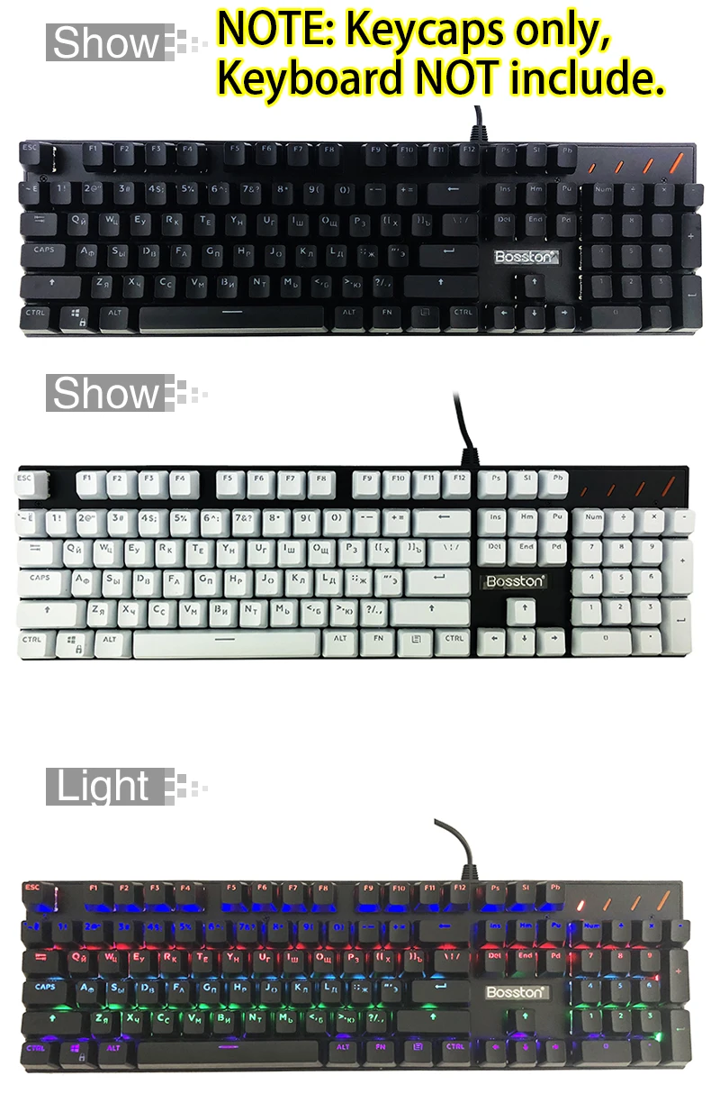 russo coreano transparente keycaps para teclado mecânico compatível com mx switches diy substituição suporte iluminação led