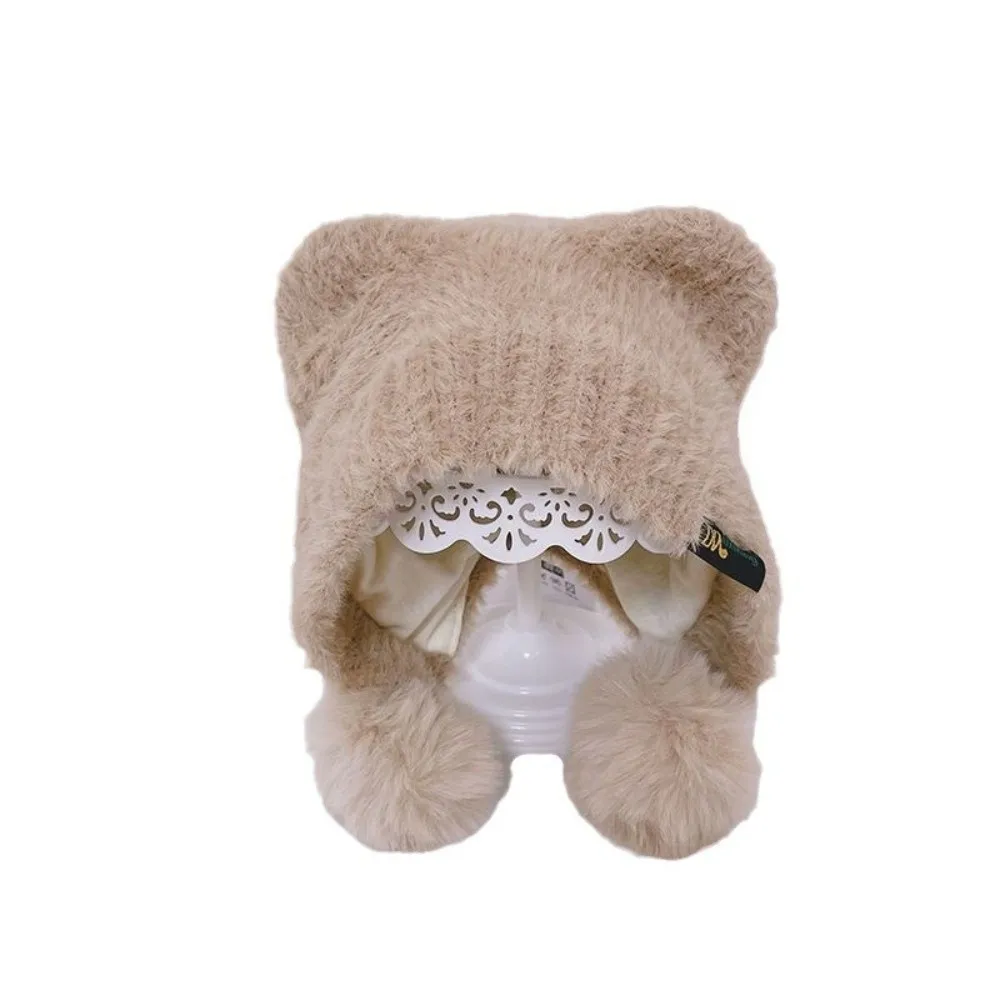 Cute Ear Protection Caps Warm Windproof Cartoon Pompom Hat Knitted Cap