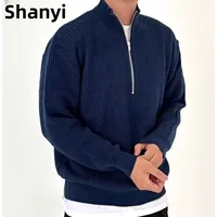 Casual Long Sve Men's Knitted Sweater Autumn Winter Outerwear Pure Color Zipper Design Warm And Comfortable M Faion