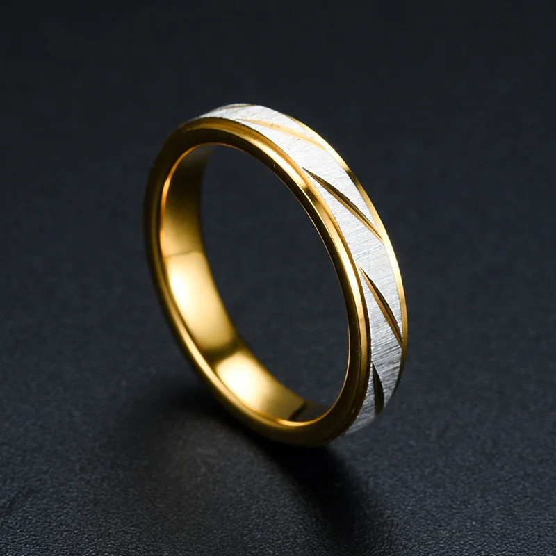 Stainless Steel Gold Color Wave Pattern Rings for Couples Wedding Engagement Gifts Promise Jewelry