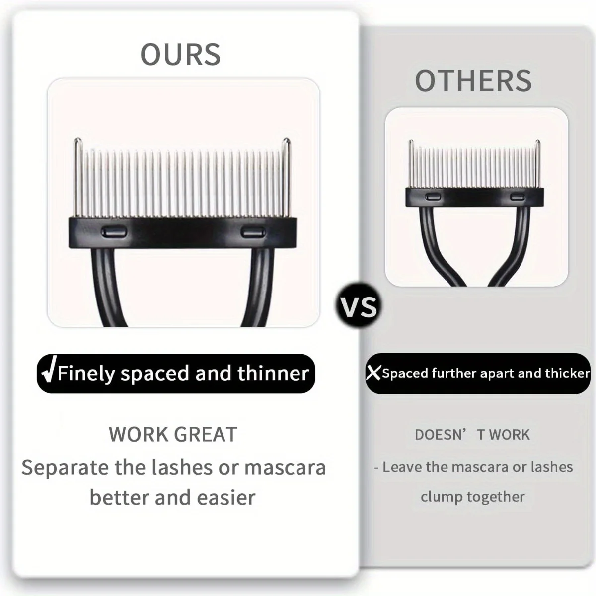 Description Picture 3 of itemEyelash Separator Tool Steel Teeth Lash Comb Eyebrow Eye Lash Brush With Cover Arc Design Mascara Comb for Women Eyes Makeup