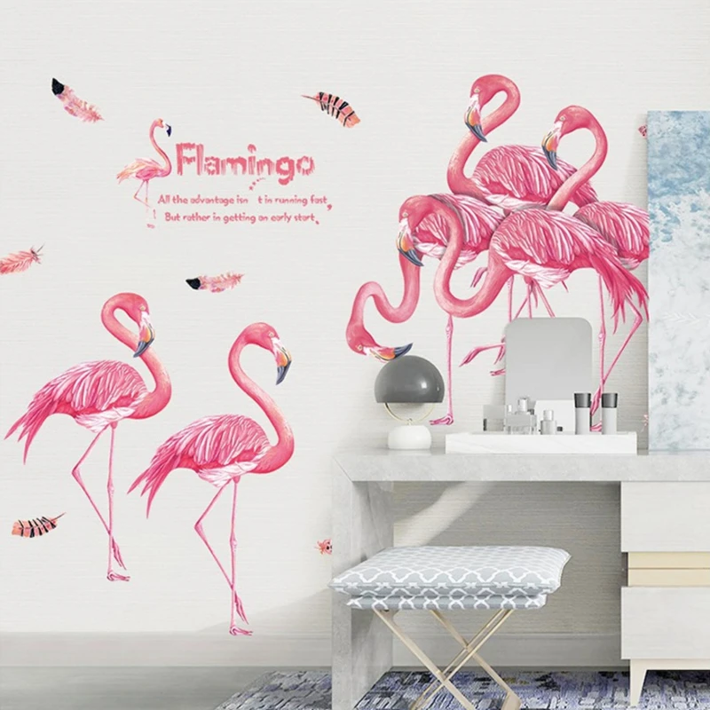 New DIY Flamingo Feather Wall Stickers Home Living Room Bedroom Removable Decorative Painting Background Decoration Decor |