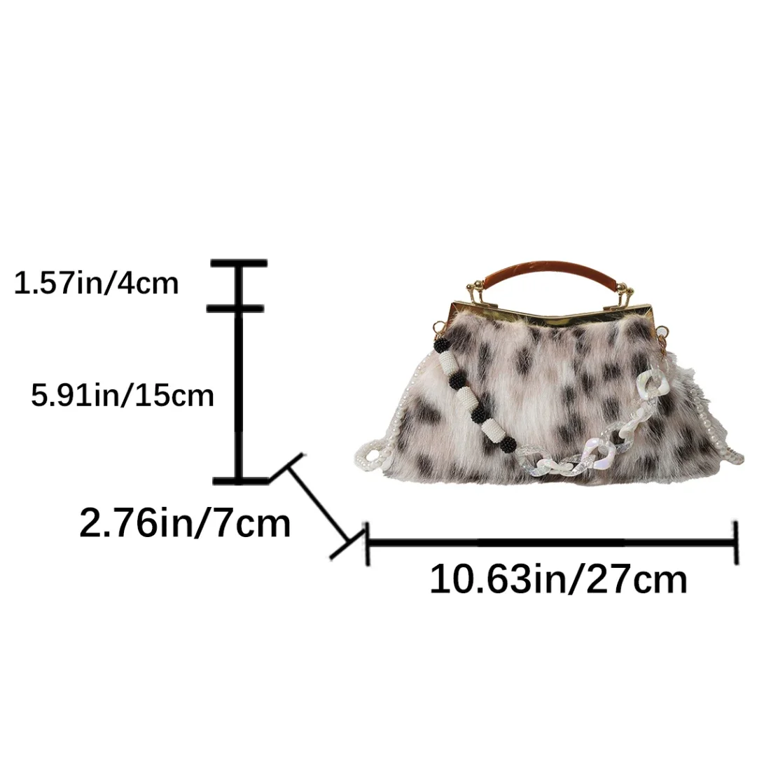Winter Furry Evening Clutch Bag Designer Shell Handbag Women Luxury Leopard Faux Fur Wedding Purse Plush Crossbody Bag