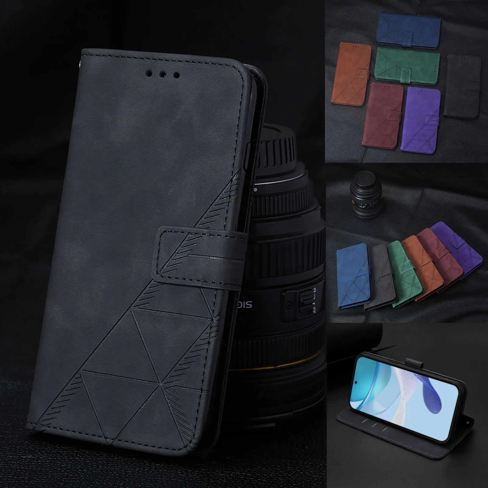 Magnetic Leather Wallet Flip Case with Stand - Skin Feel Line