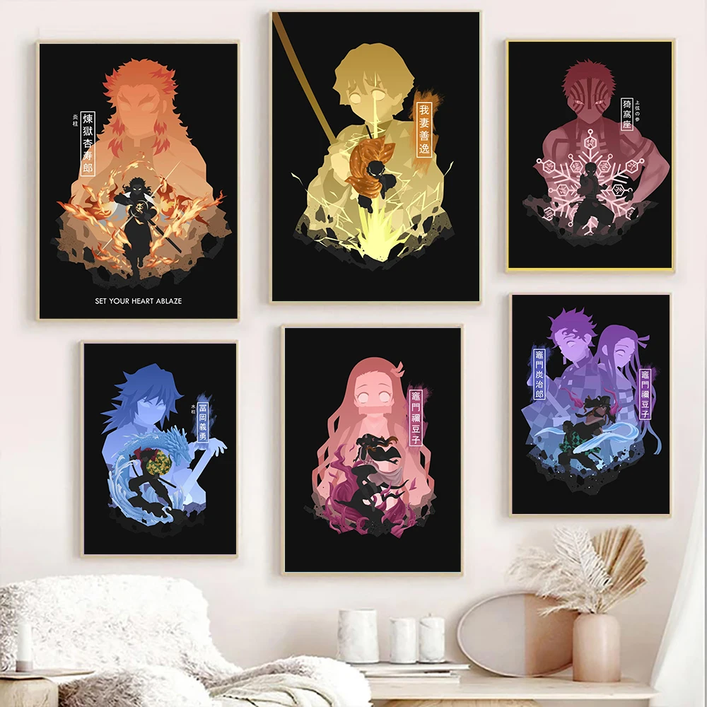 

Pop Anime Demon Slayer Posters Tanjirou Canvas Painting Zenitsu Kamado Nezuko Printable Mural Wall Art Prints Living Room Decor