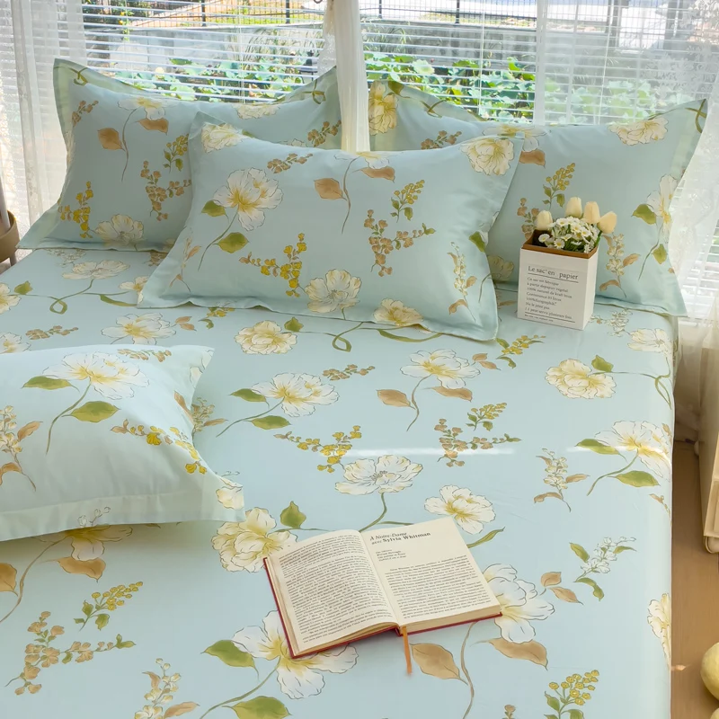 100%Cotton Bed Sheets Flower Printed Fitted Sheets for Bed sábanas para camaQueen/King Bed Sheet Cotton(without pillowcase) 4