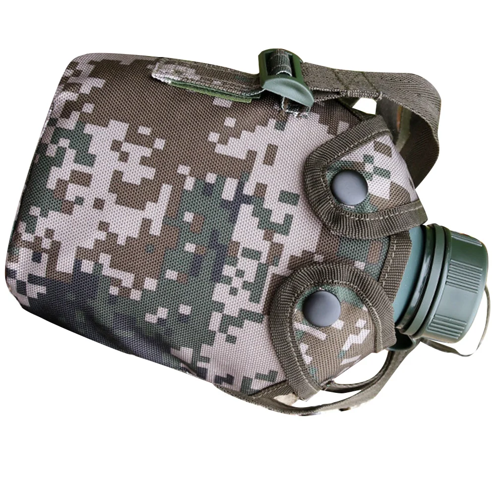 1 Set Camouflage Water Bottle 1L Aluminum Alloy Military Canteen No Leak Snap Closure Hook For Backpack Outdoor Camping Hiking