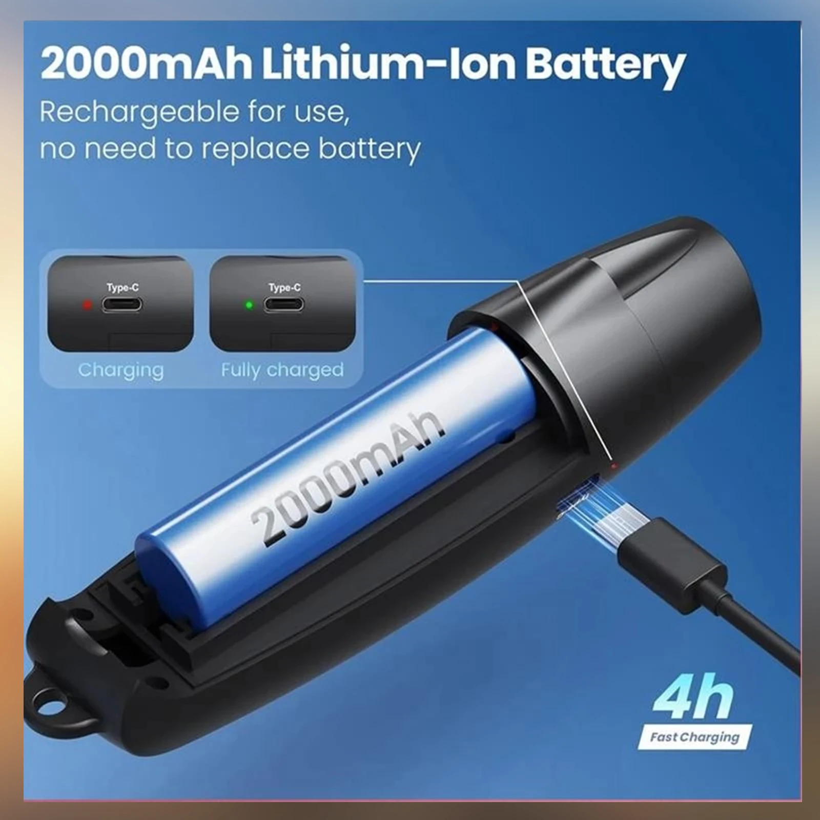 USB 충전식 고음 경적, LED 안전등 및 끈이 있는 휴대용 비상 호루라기 (야외 하이킹, 야생 동물 방어용)