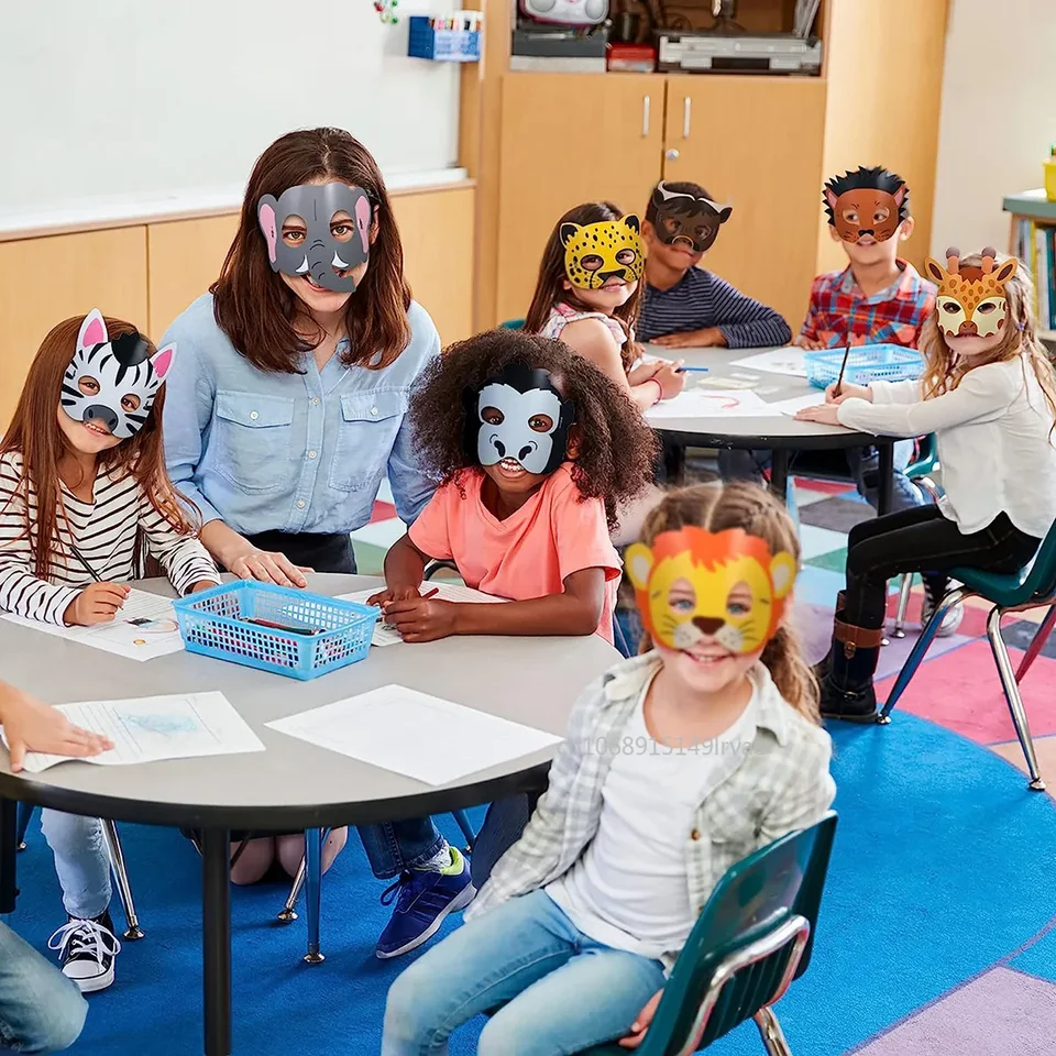16 Masques Animaux En Papier Pour Enfants - Zèbre, Lion, éléphant, Etc., élastique Réglable, Pour Fête, Anniversaire, Carnaval - 7