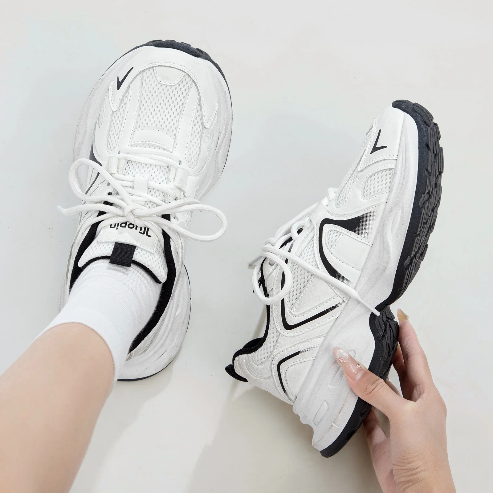 TuoPin Women's Summer Sports Shoes Breathable Casual Thick Sole Increase Comfortable White Sneakers [One Size Too Small] 6