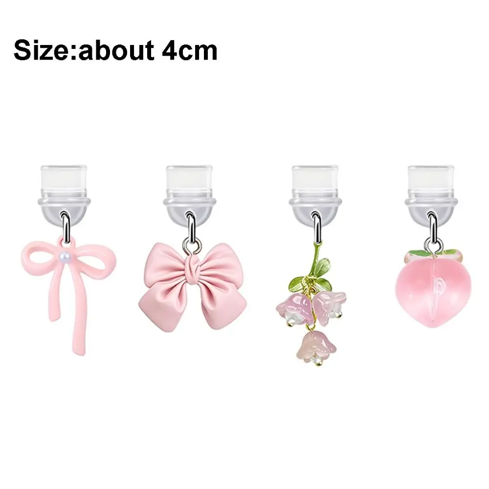 4개/세트 리본 디자인 먼지 방지 플러그 참 DIY 타입 C/USB C 충전 포트 보호 레진 선물 휴대폰 먼지 방지 플러그 (킨들용)