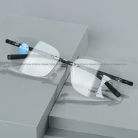 Unisex Square Progressive Multifocal Glasses Men Women Trendy Rimless Reading Glasses Vintage Blue Light Blcoking Eyeglasses 1