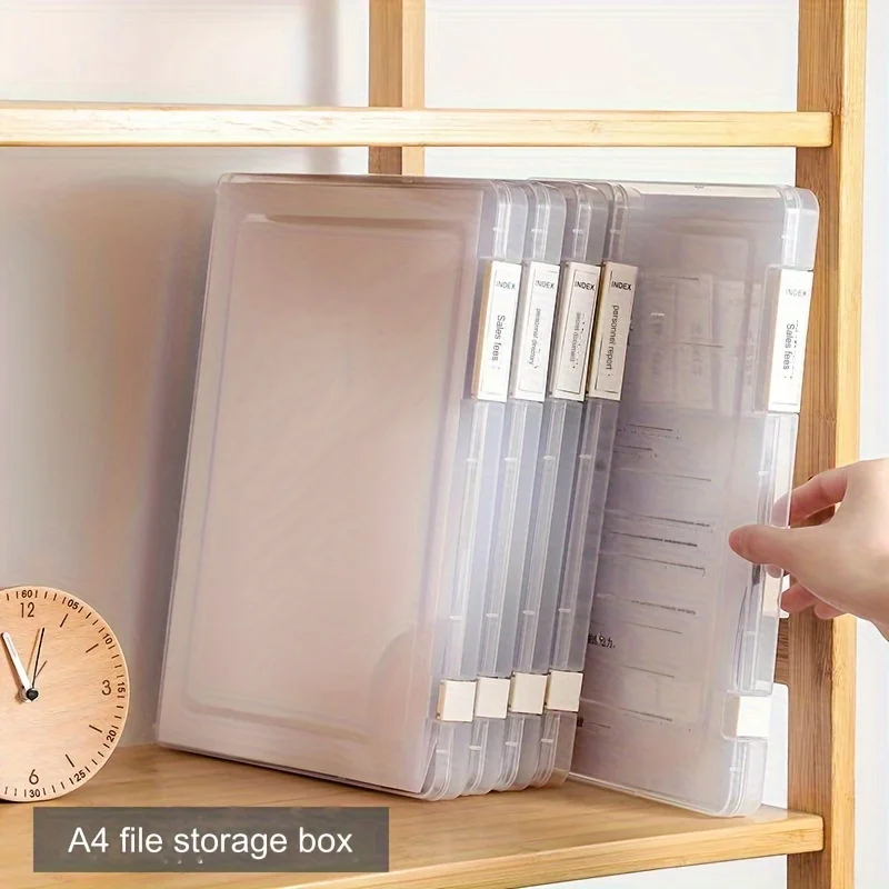 1pc A4 File Storage Box Waterproof Dustproof Document Data Box Transparent Double Snap Plastic File storage box