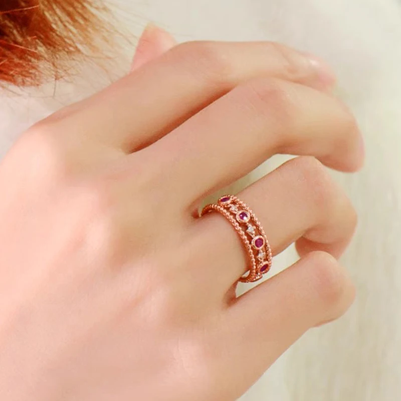 Rose Gold Color Women Rings with Red Cubic Zirconia Bridal Wedding Rings Fashion Jewelry