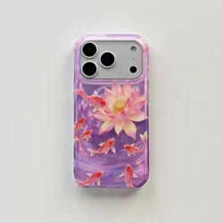 High - Quality Luckly Koi Goldfish Sparkle Black Glossy Glacial Texture Cover Case - iPhone 17 (PURPLE)