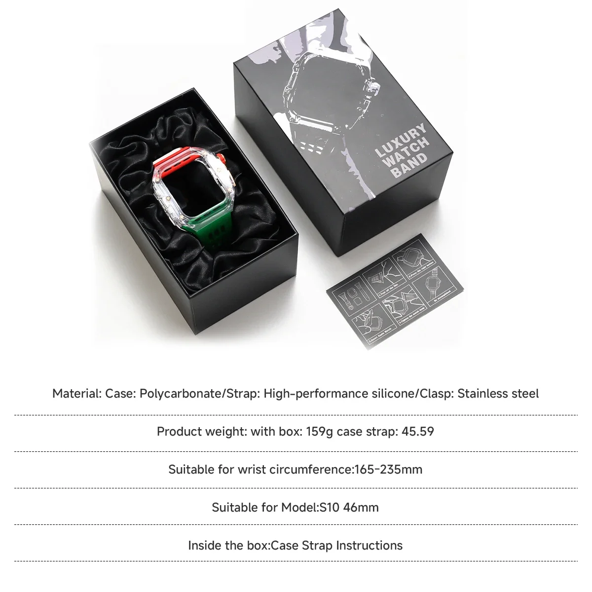 Premium Transparent Case with Stainless Steel Buckle Band for Smartwatch DIY Modification