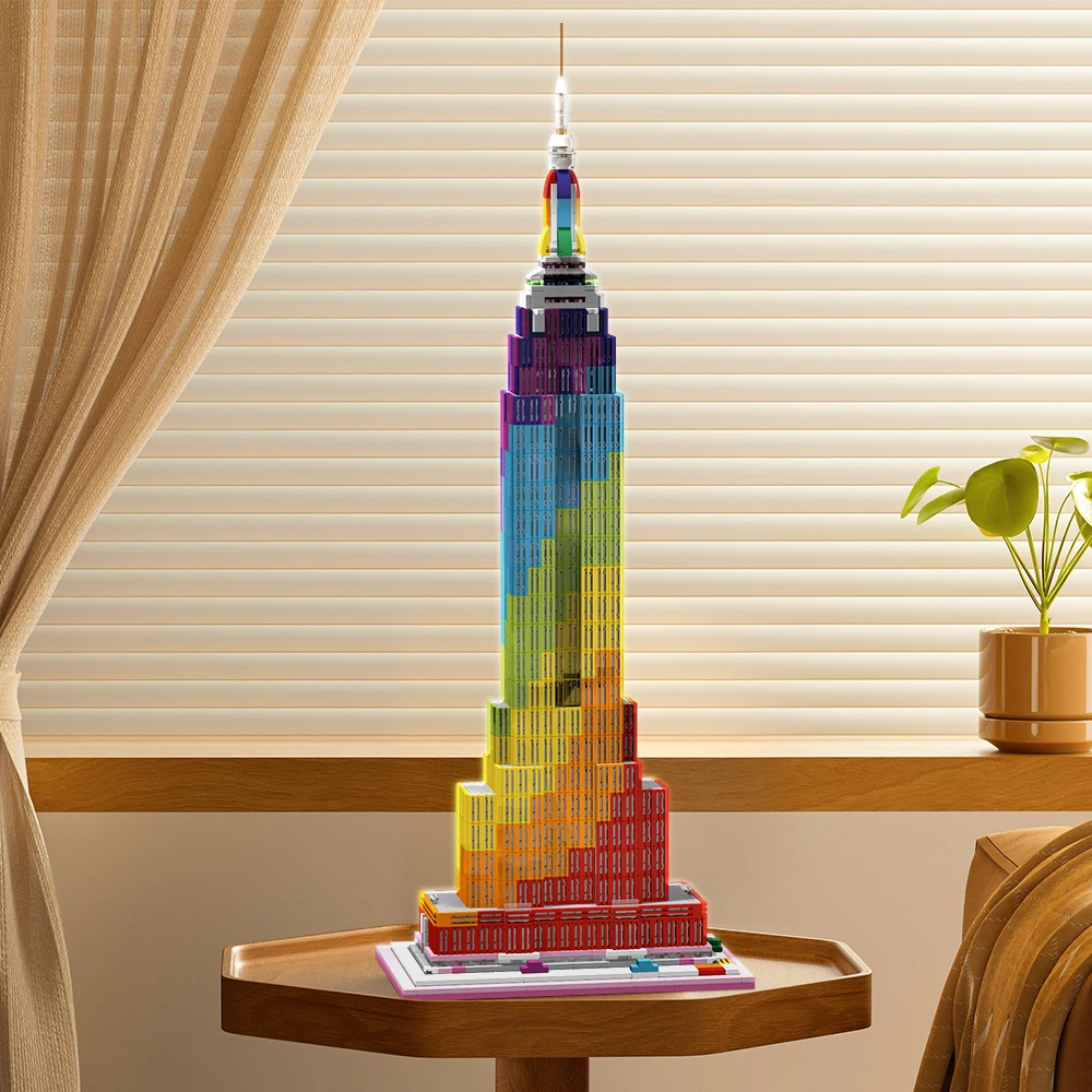 

MOC Colorful Empire State Building Model Building Blocks New York Antenna Tower Souvenir Brick Toys For Children's Birthday Gift