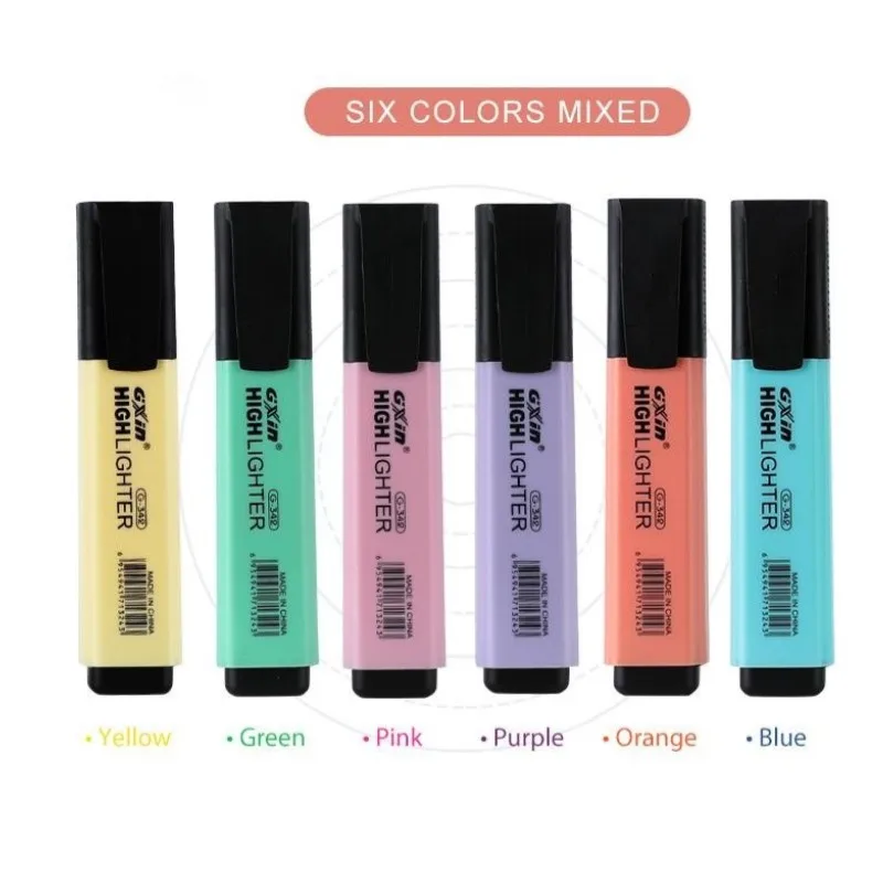 6 PCS Highlighter Markers Fluorescent Macaroon Colors Student Stationery Office School Art Use