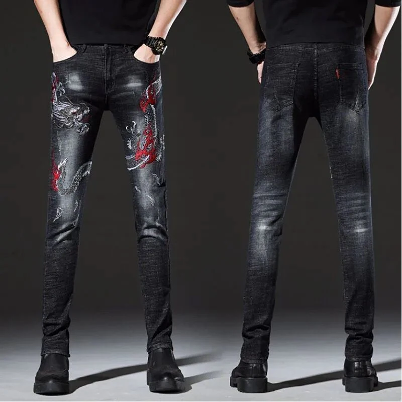 

High Quality Men’s Slim-fit Stretch Denim Pants,Trendy Embroidery Decors Scratches Casual Pants, Stylish Sexy Street Jeans Pants