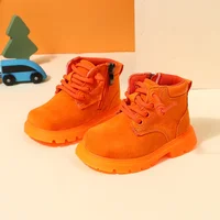 2024 New Autumn Baby Boots Leather Boys Ankle Boots Orange Soft Sole Non-slip Fashion Toddler Girls Boots 2