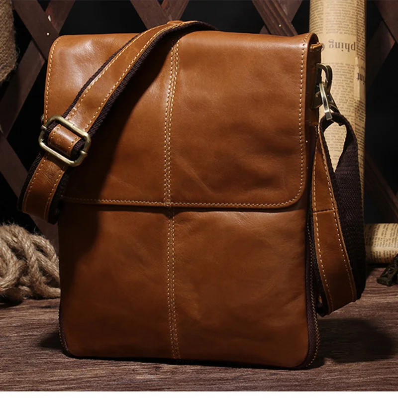 

Luxury Genuine Leather Men Shoulder Bags Casual Fashion Messenger Crossbody Bag Retro Vertical Small Satchel Bag For Male